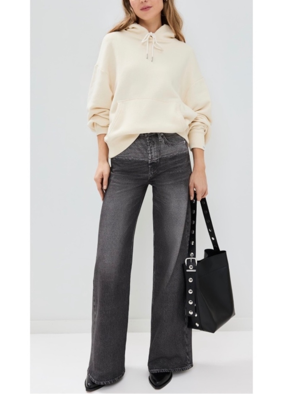 Rag & Bone Miramar Fleece Sofie Wide Leg Sweatpants Jeans Charlize Black 28